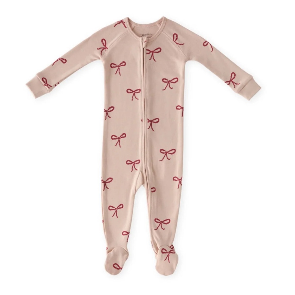 Blush Pink Bow Print Footed One-Piece